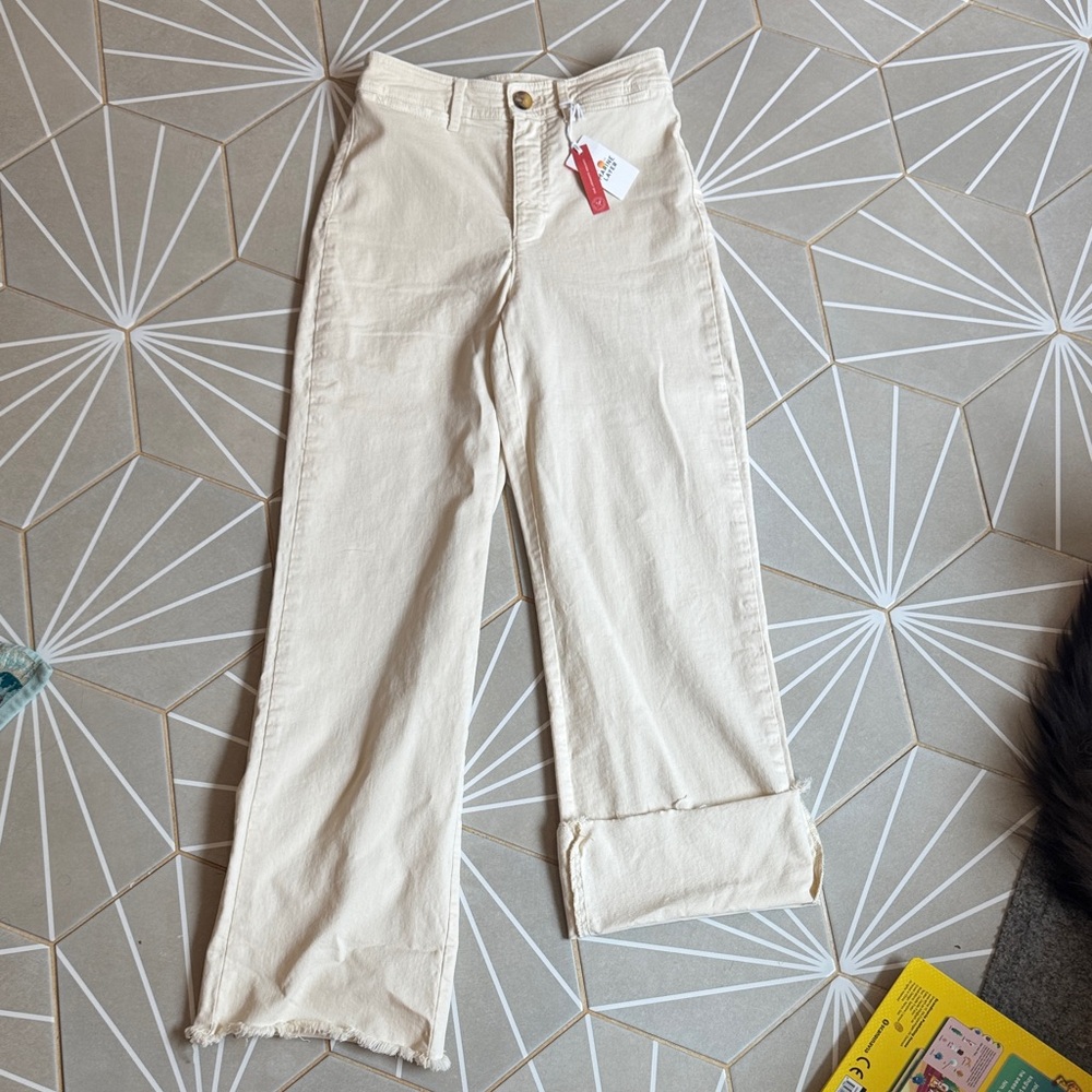 Marine Layer Bridgette cream colored raw hem Wide-Leg Jeans NWT! Sz 4